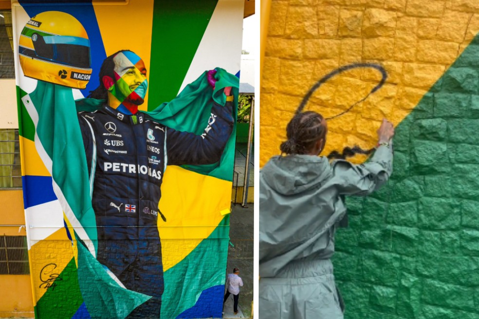 Hamilton é homenageado com mural em escola na Zona Sul de SP — Foto: Reprodução