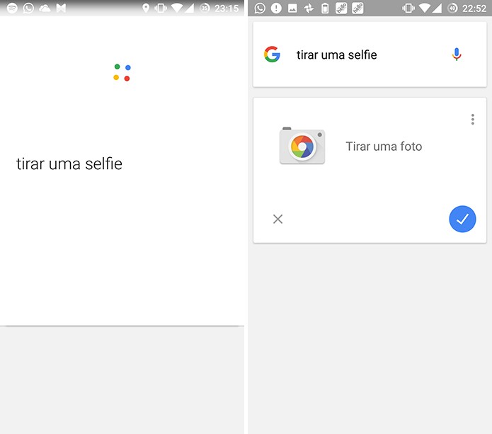 Google Now pode ser usado para fazer selfies no celular Android (Foto: Reprodução/Elson de Souza)