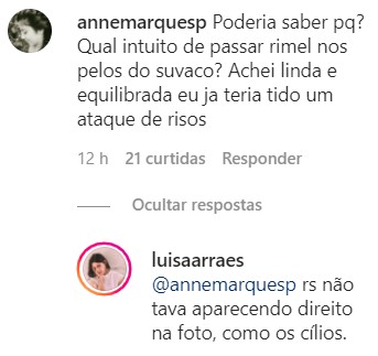 Luisa respondeu a pergunta curiosa de seguidora (Foto: Reprodução/Instagram)