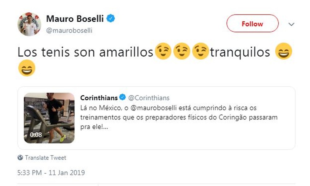 Boselli chama a atenção de torcida do Corinthians por cor de tênis, mas avisa: 