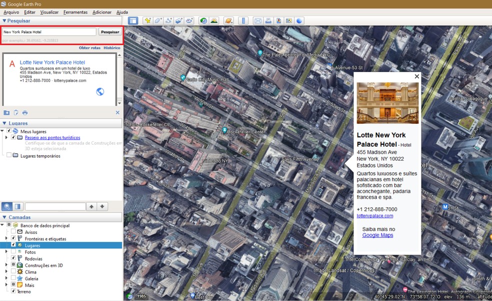 Google Earth: coordenadas podem ser usadas para localizar lugares na busca do software — Foto: Reprodução/Caroline Silvestre