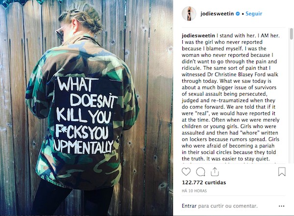 O post da atriz Jodie Sweetin revelando o abuso sexual que sofreu na juventude (Foto: Instagram)