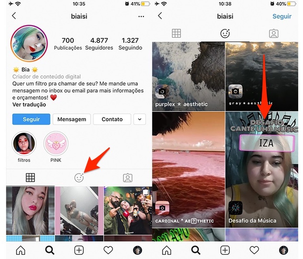 Ação para acessar o filtro Cante Uma Música para usar no Stories do Instagram — Foto: Reprodução/Marvin Costa