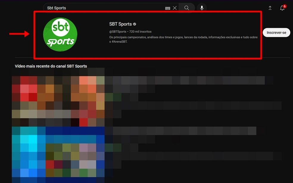 Nos resultados encontrados, o espectador deve escolher o canal "SBT Sports" para acessar a página da transmissão do sorteio da Champions League 2023 ao vivo — Foto: Reprodução/Gabriela Andrade