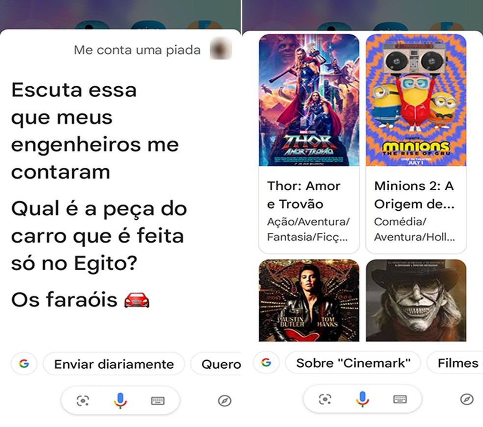 Google Assistente apresenta desde piadas até seleção de filmes em cartaz — Foto: Reprodução/Flávia Fernandes 