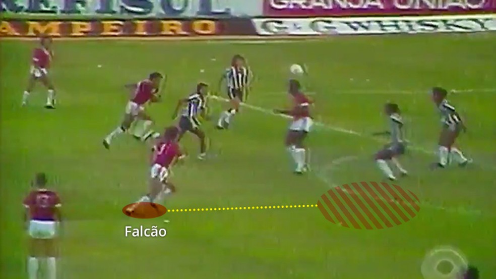 Apoio de FalcÃ£o no gol conta o Galo, em 1976 â Foto: Leonardo Miranda
