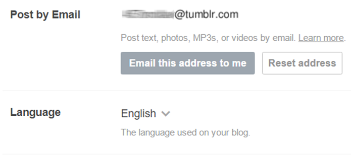 Todo Tumblr tem um endereço de e-mail exclusivo, que permite postagens via mensagens (Foto: Reprodução/Filipe Garrett)