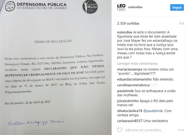 Documento divulgado no Instagram do colunista Leo Dias, do jornal 