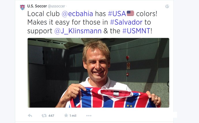 Twitter dos EUA: Klinsmann e camisa do Bahia (Foto: Reprodução/Twitter)