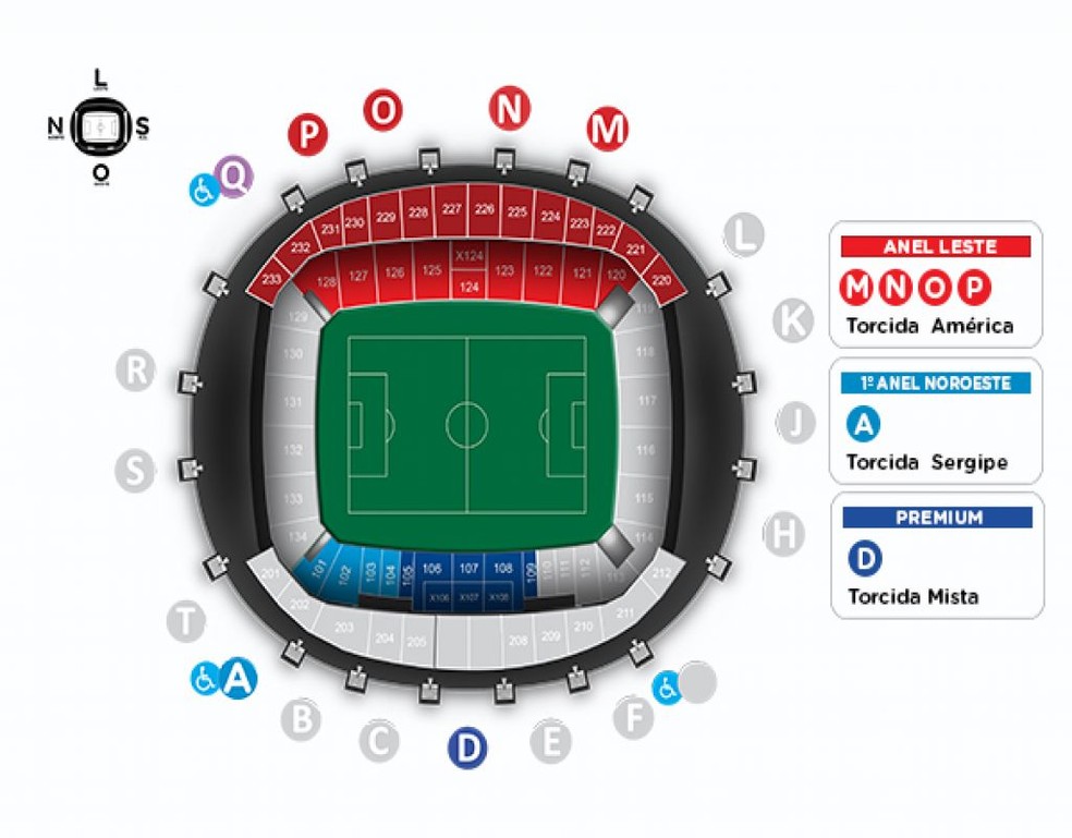 Mapa de ingressos de América-RN x Sergipe, na Arena das Dunas (Foto: Reprodução)