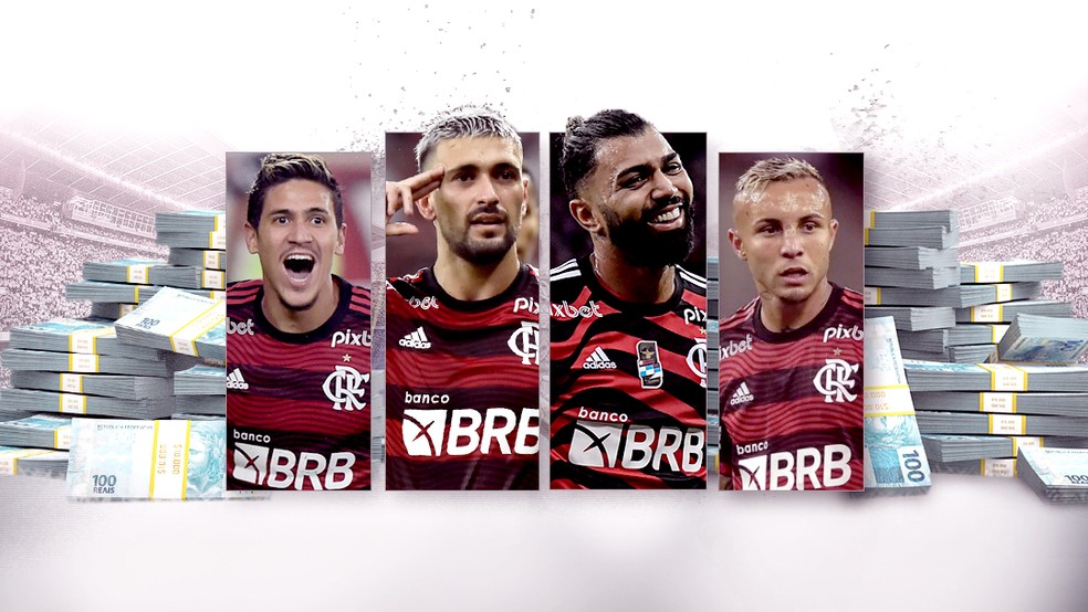 Gabigol, Arrascaeta, Pedro e Everton Cebolinha são as maiores contratações do Flamengo desde 2019 — Foto: ge