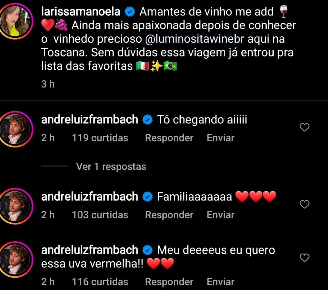André Luiz Frambach deixa comentários em foto de Larissa Manoela (Foto: Reprodução/Instagram)