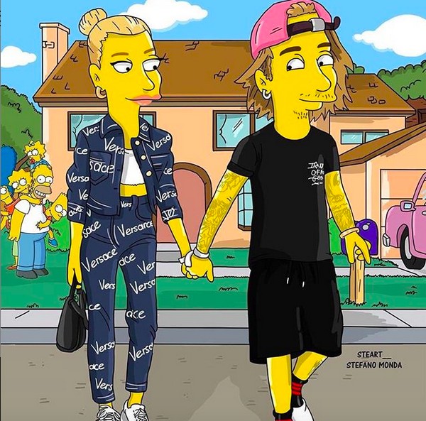 A versão Simpsons de Justin Bieber e da esposa dele, a modelo Hailey Baldwin (Foto: Instagram)