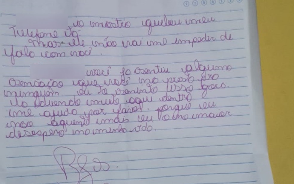 Carta escrita por adolescente que denunciou o pai de agredi-lo por ser gay, em Jataí  — Foto: Reprodução/TV Anhanguera