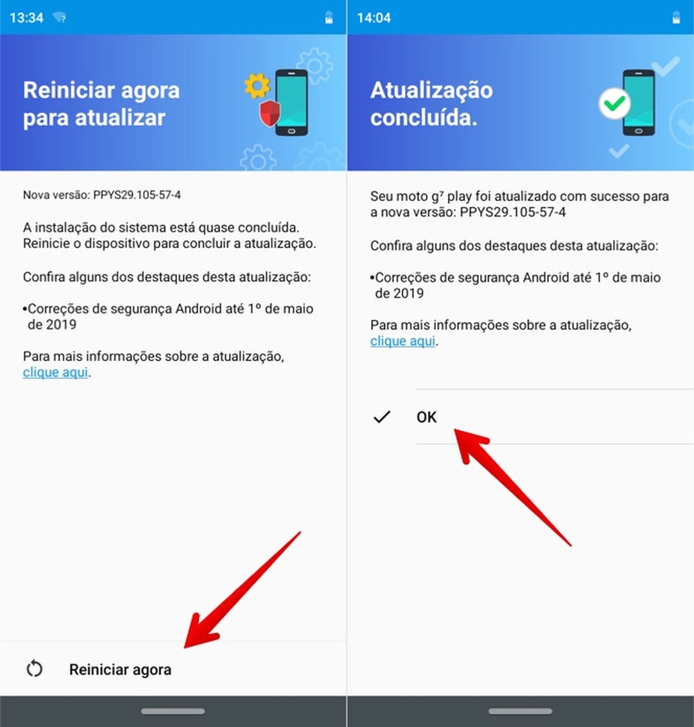 Instalando atualizações do Android no Moto G7 — Foto: Reprodução/Helito Beggiora