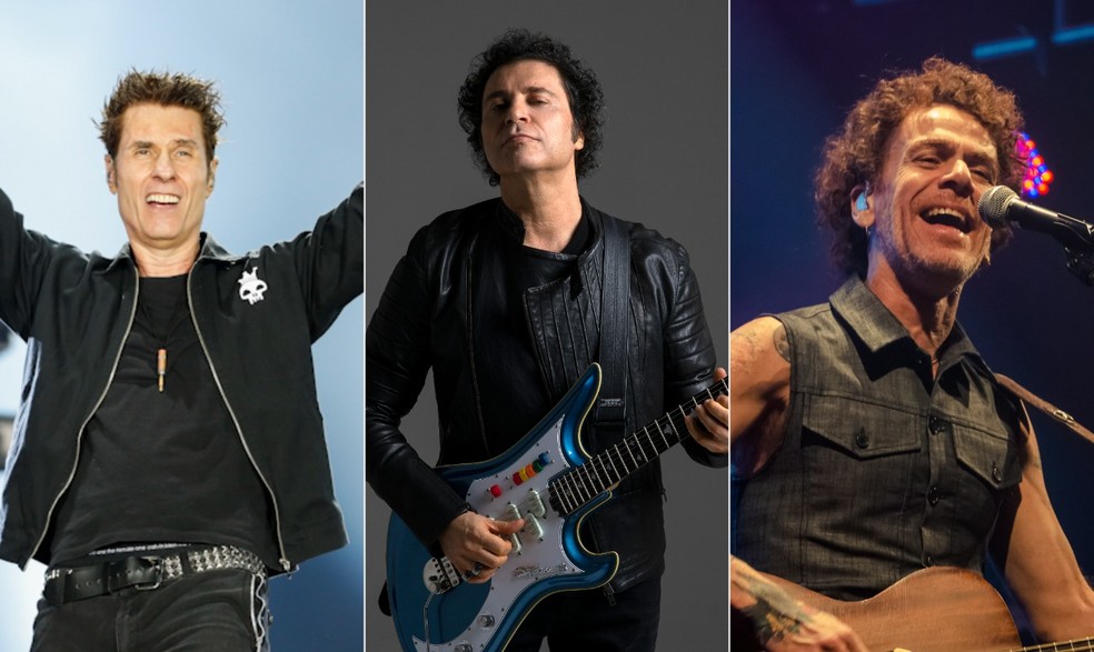 Dinho Ouro Preto, Frejat e Nando Reis estar&atilde;o no palco do Rock Brasil 40 anos.  &mdash; Foto: Arte