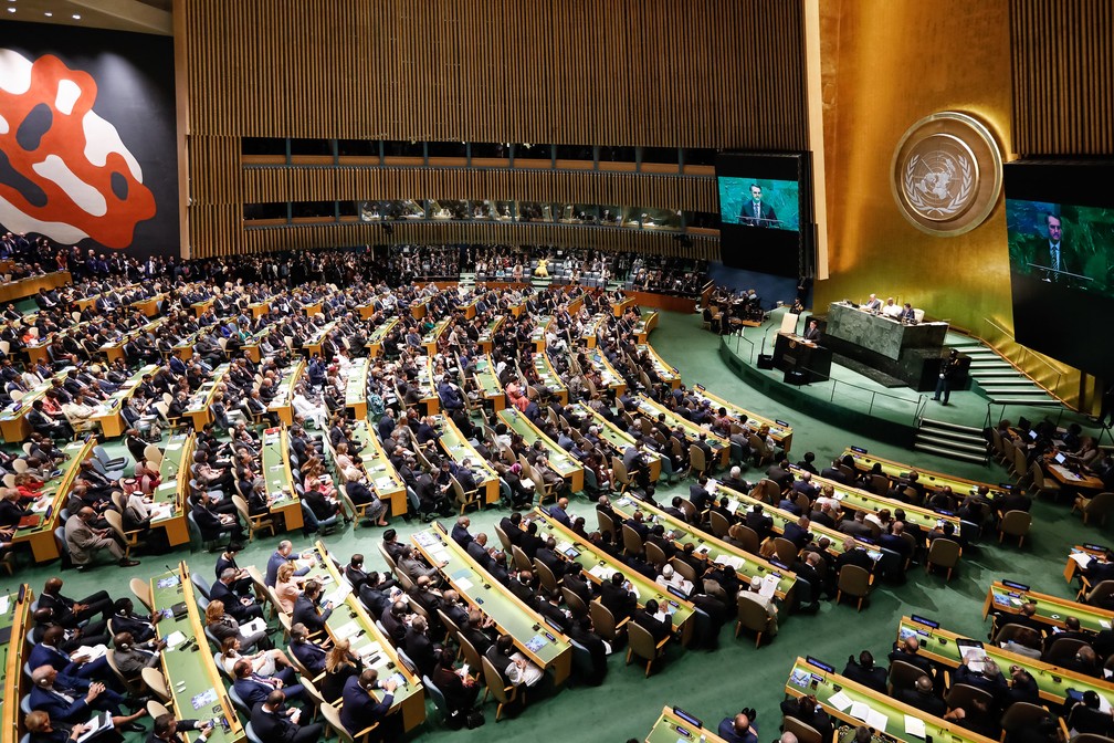 O presidente Jair Bolsonaro durante discurso na Assembleia Geral da ONU, nesta terÃ§a-feira (24). â Foto: Carolina Antunes/PresidÃªncia da RepÃºblica
