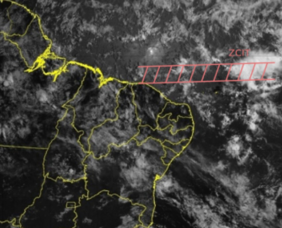 A ZCIT tem seu posicionamento próximo ao norte do Nordeste — Foto: CPTEC/INPE