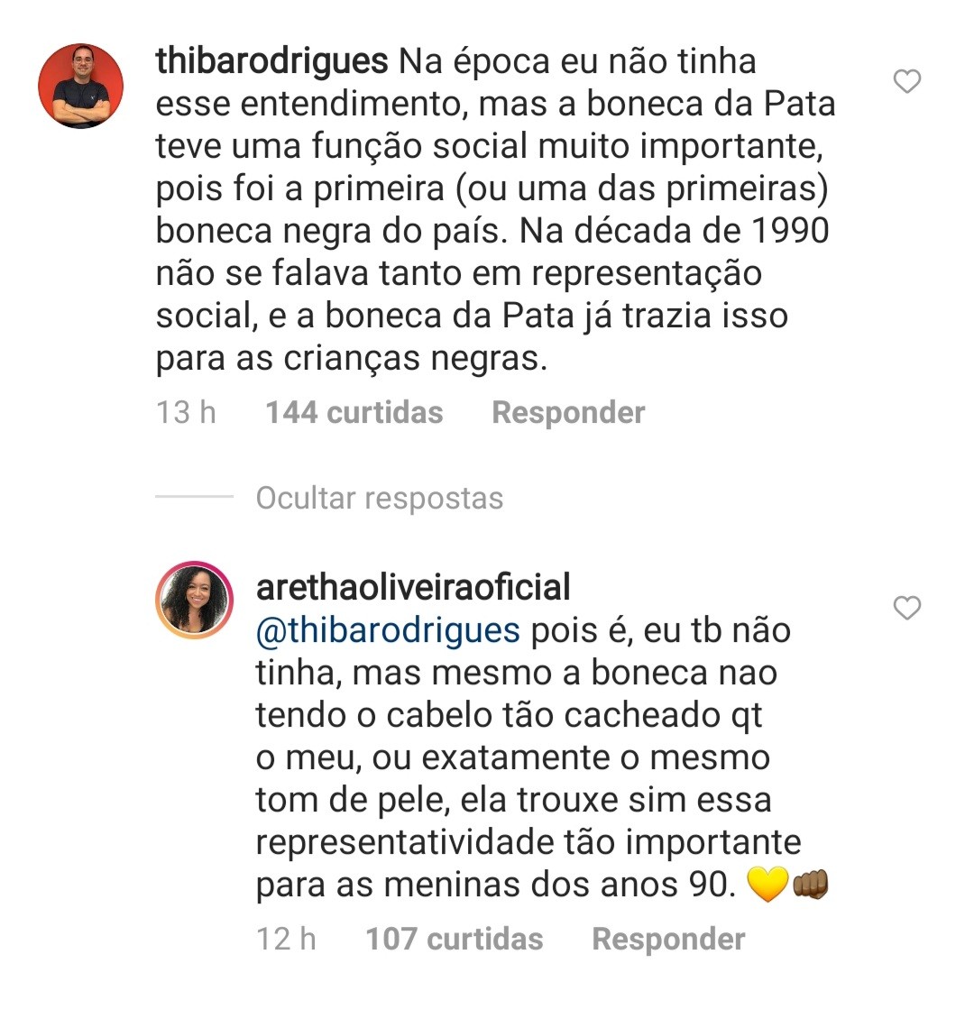 Aretha Oliveira conversa com um fã sobre representatividade  (Foto: Reprodução / Instagram )