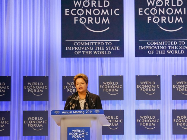 A presidente Dilma Rousseff, durante discurso nesta sexta (24) no Fórum Econômico Mundial, em Davos (Foto: Roberto Stuckert Filho / PR)