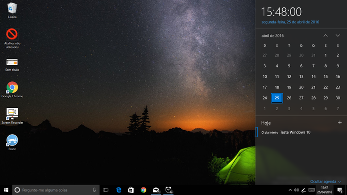 Windows 10 agora mostra compromissos no relógio e alertas no ícone da barra de tarefas (Foto: Reprodução/Elson de Souza)