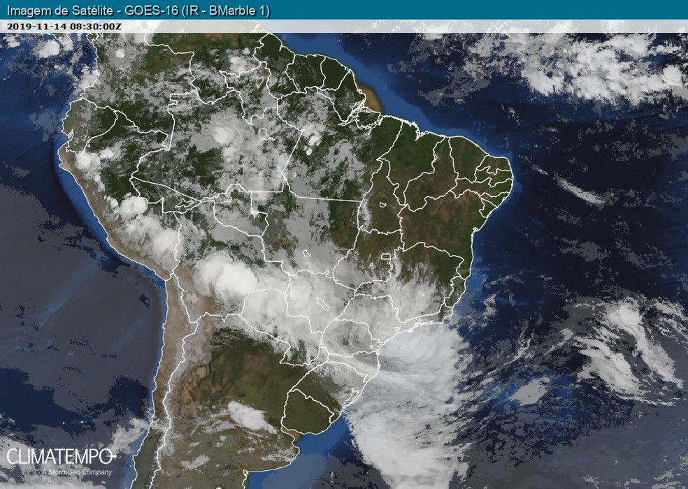 Imagem de satélite mostra instabilidades sobre o Sudeste — Foto: Reprodução/Climatempo