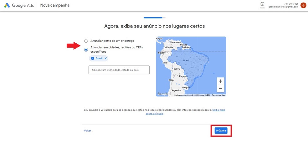 A segmentação de localização é parte essencial para uma campanha de sucesso no Google Ads — Foto: Reprodução/Gabrielle Garcia