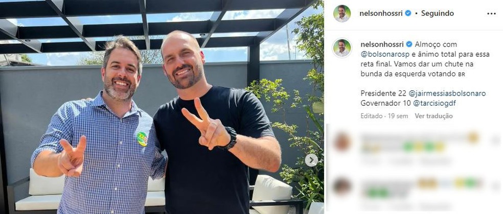 Nelson Hossri, vereador de Campinas, e o filho do ex-presidente Jair Bolsonaro, Eduardo Bolsonaro — Foto: Reprodução/Instagram