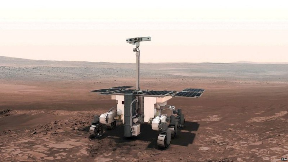 Ilustrao: o rover ExoMars da ESA visitar Marte em 2028 — Foto: ESA via BBC