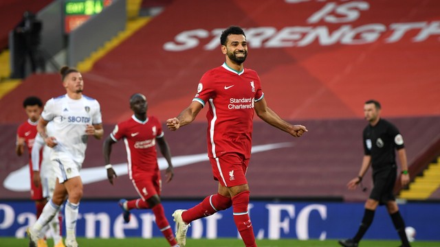 Salah marcou três gols na vitória do Liverpool sobre o Leeds, na abertura da Premier League
