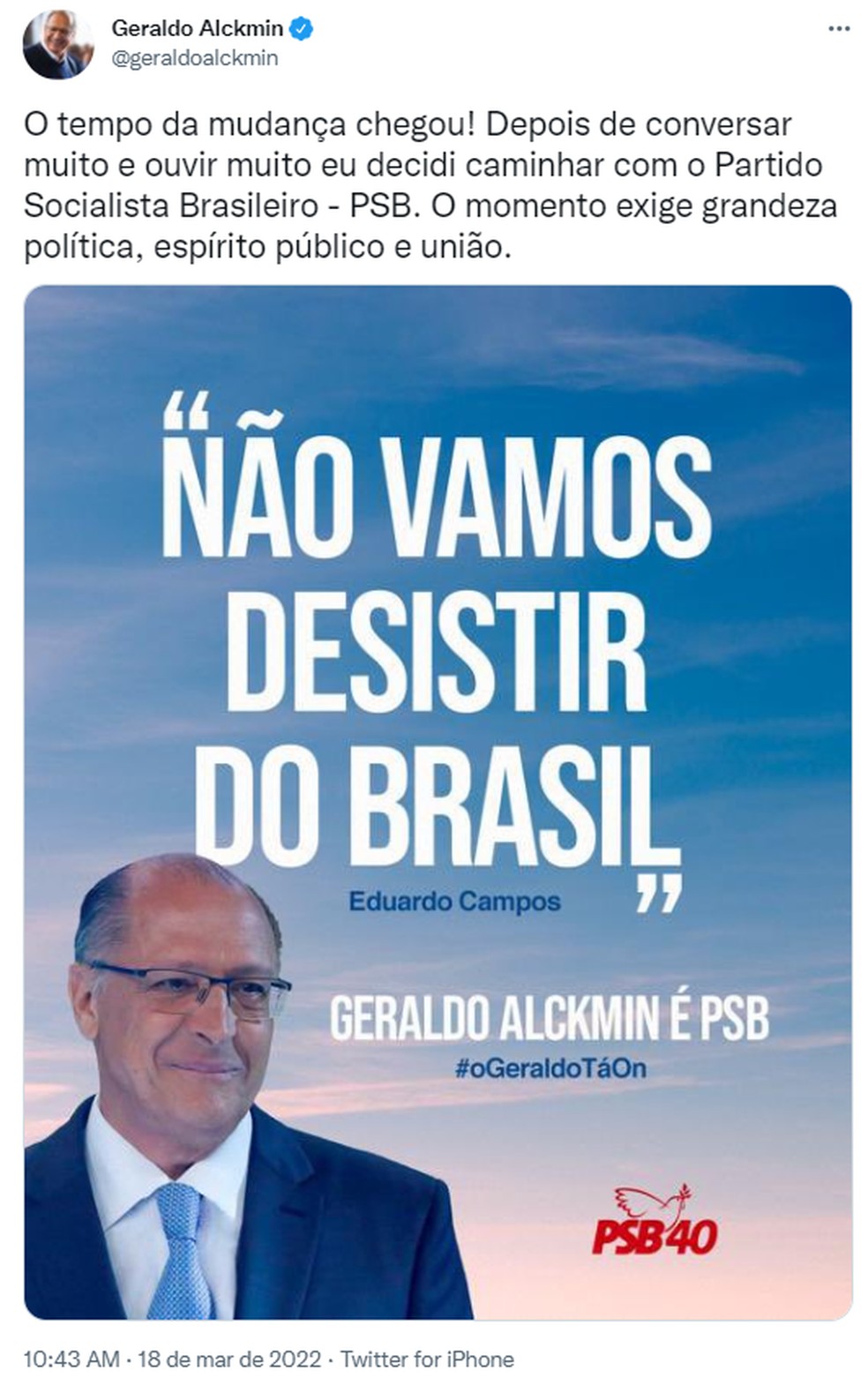 Alckmin confirma filiação ao PSB e cita Eduardo Campos | Eleições 2022 em São Paulo | G1