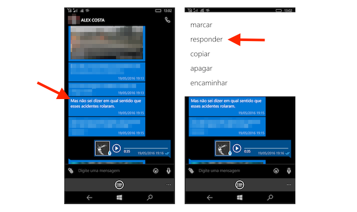 Acessando a ferramenta para responder mensagens específicas do WhatsApp no Windows Phone (Foto: Reprodução/Marvin Costa)