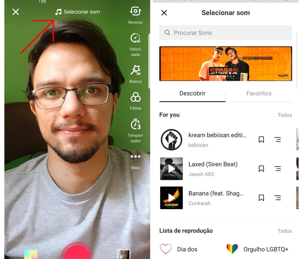 Escolha uma música para o seu vídeo no TikTok Lite — Foto: Reprodução/Emanuel Reis