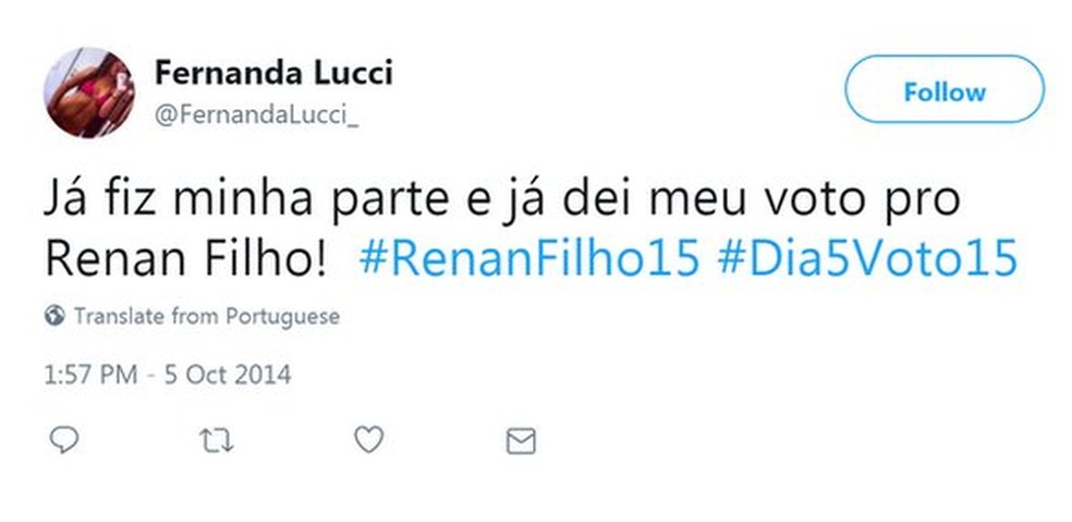 Perfil falso conta ter votado em Renan Filho (PMDB-AL) (Foto: Reprodução, Facebook)