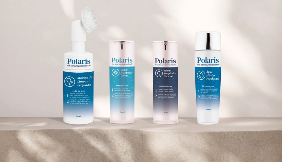 O kit de dermocosméticos da Polaris oferece quatro produtos de acordo com o tipo de pele de cada cliente — Foto: Divulgação/Polaris