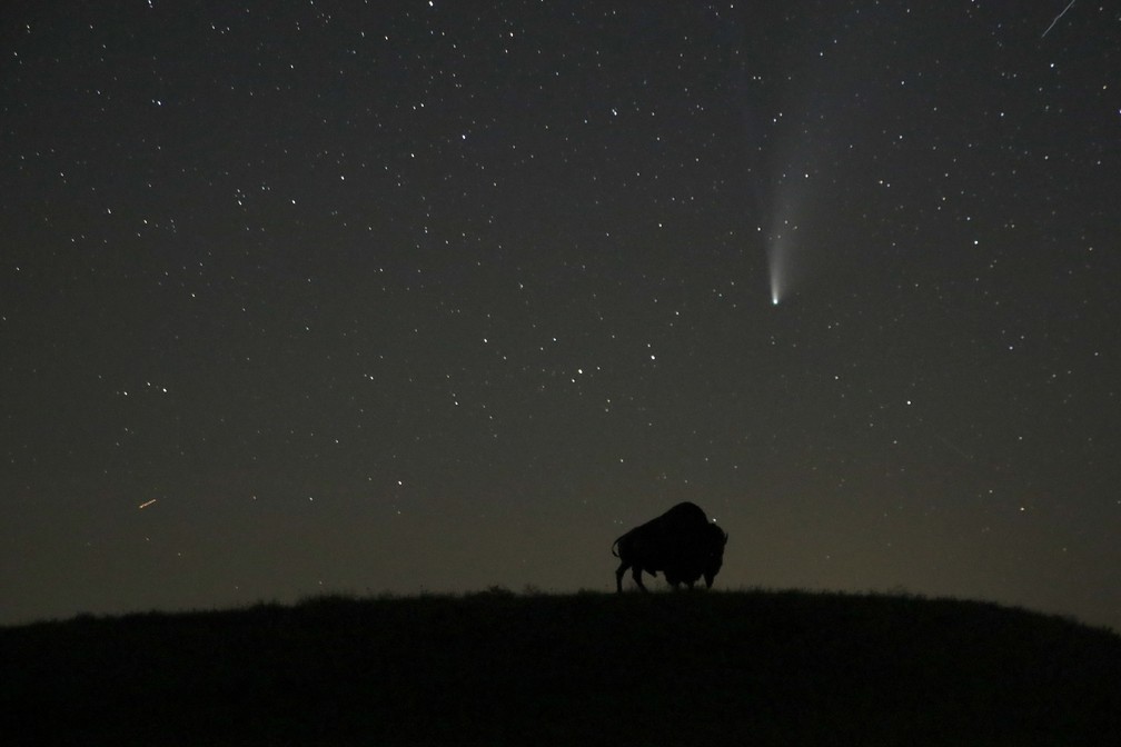 Cometa fotografado no estado do Kansas, nos Estados Unidos, em 21 de julho — Foto: Charlie Riedel/AP