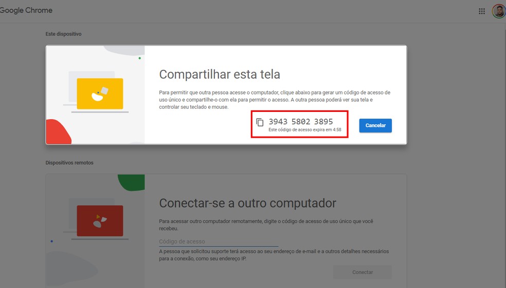 Compartilhe o código de acesso remoto ao seu computador — Foto: Reprodução/Rodrigo Fernandes
