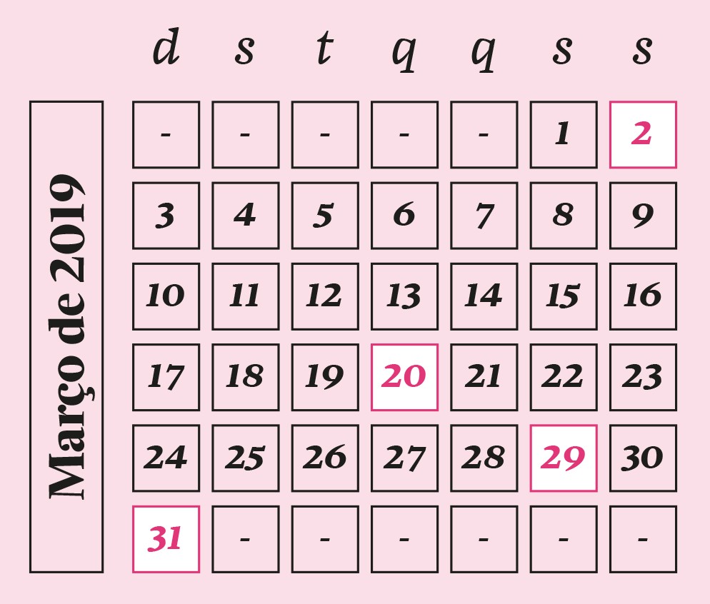 Calendário de lançamentos #38 (Mar/2019)