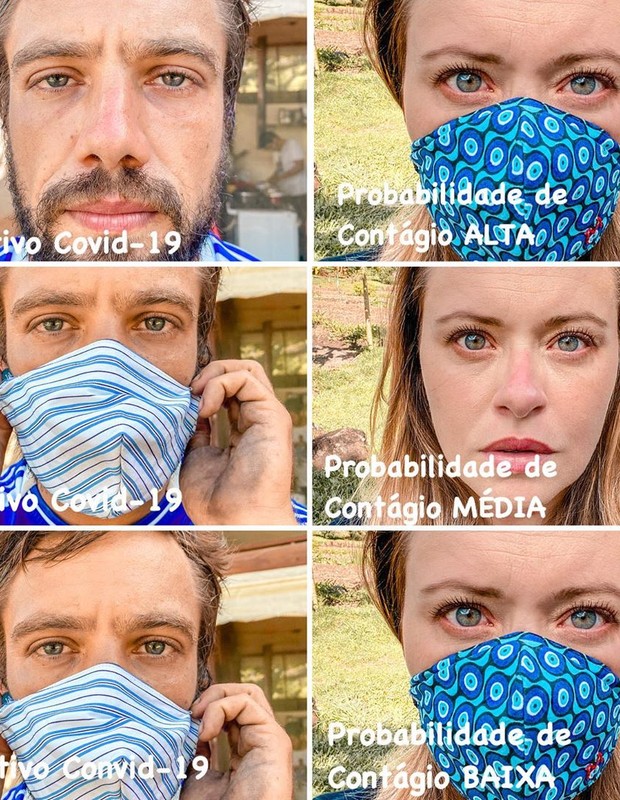 Rafael Cardoso e Mari Bridi ensinam importância de uso de máscaras contra o coronavírus (Foto: Reprodução Instagram)
