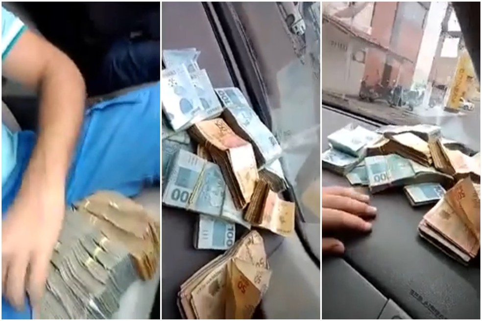 Traficante ostenta bolos de dinheiro em redes sociais — Foto: Reproduação