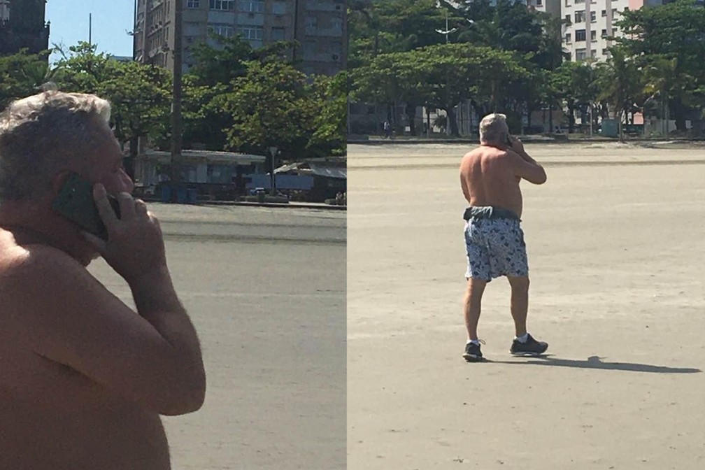 Fotos mostram desembargador sem a máscara na praia de Santos, SP — Foto: G1 Santos