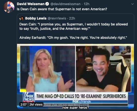 Um dos tuítes fazendo piada com as declarações de Dean Cain sobre o Super-Homem (Foto: Twitter)