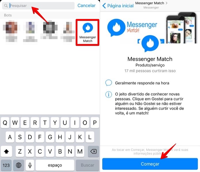 Acessando o Messenger Match (Foto: Reprodução/Helito Bijora) 