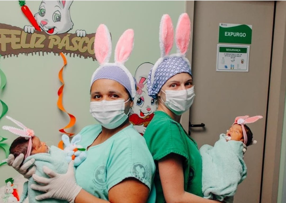 Bebês participam de ensaio de Páscoa — Foto: Divulgação Hospital Santa Juliana