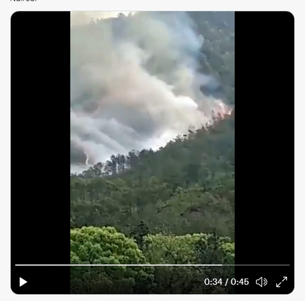 Fumaça é vista em local onde avião caiu em Guangxi, na China — Foto: Reprodução/Twitter