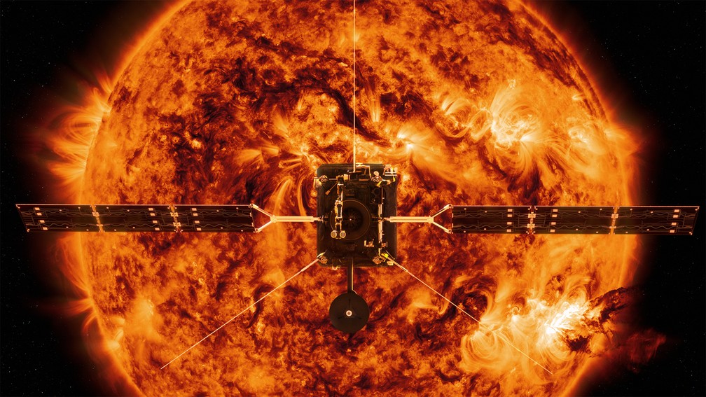 Sonda Solar Orbiter em miss&atilde;o para tirar fotos dos polos sul e norte do Sol &mdash; Foto: Handout/Nasa/AFP
