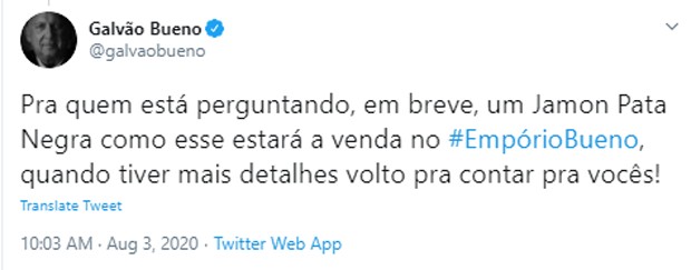 Tweet de Galvão Bueno (Foto: Reprodução/Twitter)