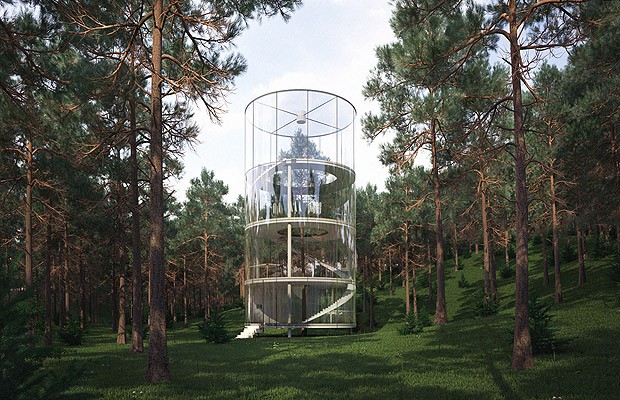 Casa na árvore toda de vidro no Cazaquistão (Foto: Divulgação)