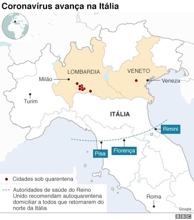 BBC - Avanço do coronavírus na itália (Foto: BBC)