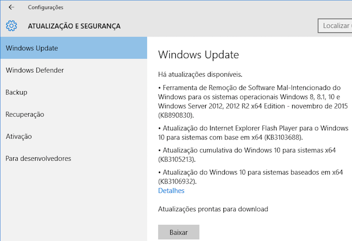 Verifique por atualizações no Windows Update (Foto: Reprodução/Helito Bijora) 